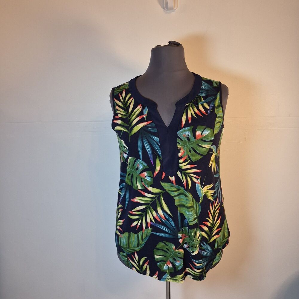 Late August Women's Tropical Blouse Size 2X Blue Palm Leaf